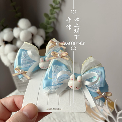 原创儿童蝴蝶结小兔子可爱公主卡通蝴蝶结对夹头饰洛丽塔萌妹对夹