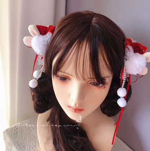 汉服毛球头饰边夹饰品lolita汉洋折衷配饰百搭对夹古风流苏发夹