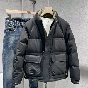 男士拼色立领羽绒服2023冬季新款青年流行高领超轻保暖鸭绒外套男