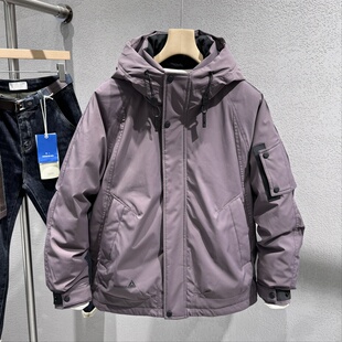 男士90白鸭绒连帽羽绒服2025冬季新款青年流行休闲短款冲锋衣男