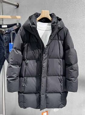 男士连帽羽绒服2025冬季新款青年流行90白鸭绒保暖中长款外套男