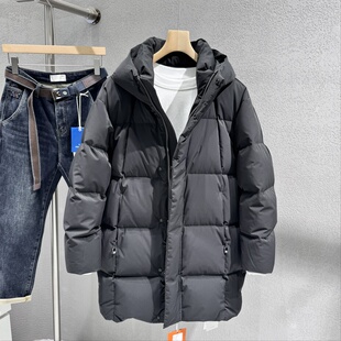 男士连帽羽绒服2025冬季新款青年流行90白鸭绒保暖中长款外套男