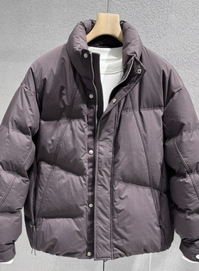 男士90白鸭绒立领面包服2025冬季新款轻年流行落肩袖短款羽绒服男