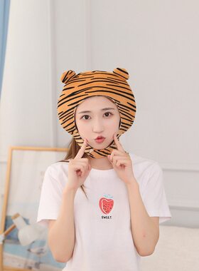 短款条纹老虎头套帽子毛绒头套拍照道具写真道具卡通头套