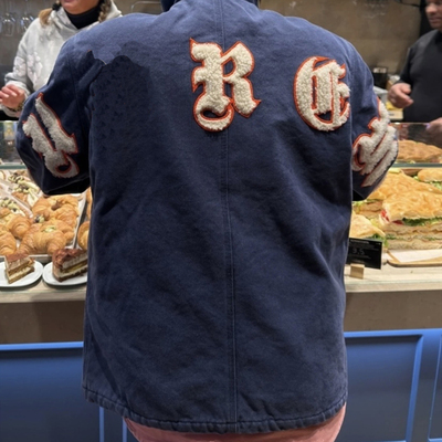 Old English Canvas Work Jacket复古字体刺绣做旧夹棉拉链夹克