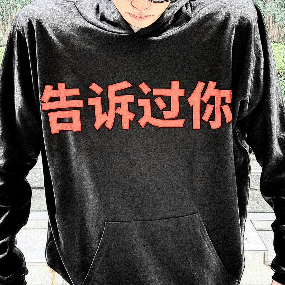 美潮原创侃爷海口试听会周边 “告诉过你” 限定连帽卫衣男女同款