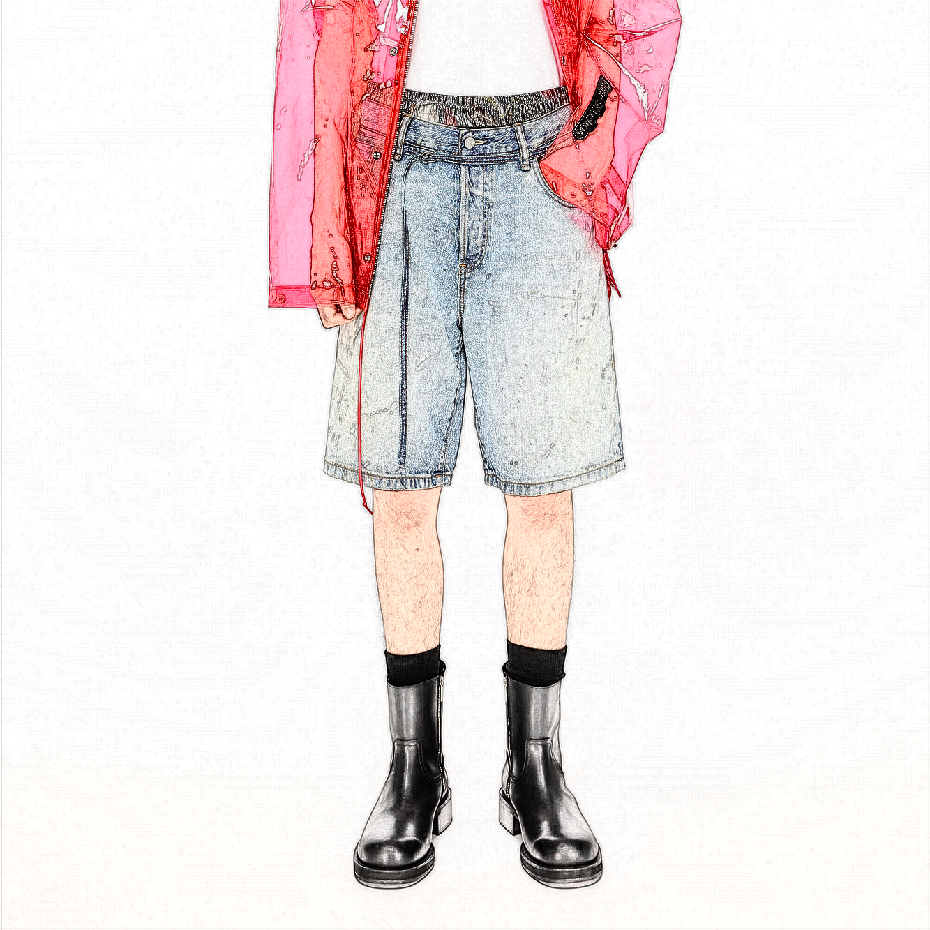 原创ZUPONE AC FIT DENIM SHORTS 手绘喷漆水洗做旧牛仔短裤