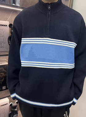 FW25Script Stripe Half Zip Sweater草写刺绣条纹logo半拉链毛衣