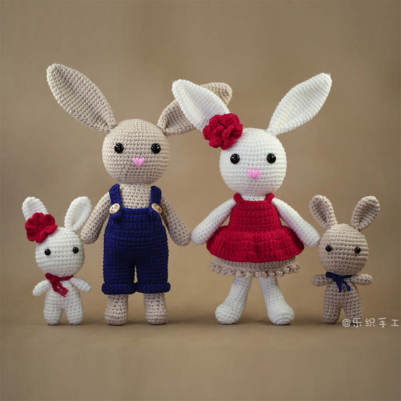 乐织手工钩针编织毛线玩偶材料包diy情侣礼物长耳兔公仔 勾线娃娃