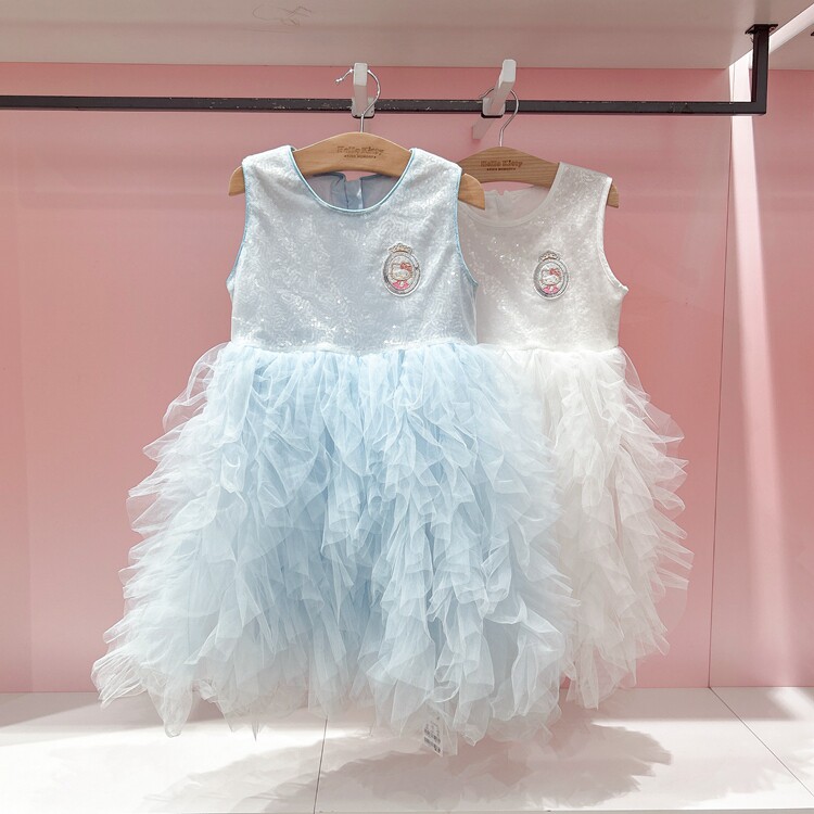 Hello kitty专柜正品夏新款中大童女童公主风蓬蓬网纱无袖连衣裙