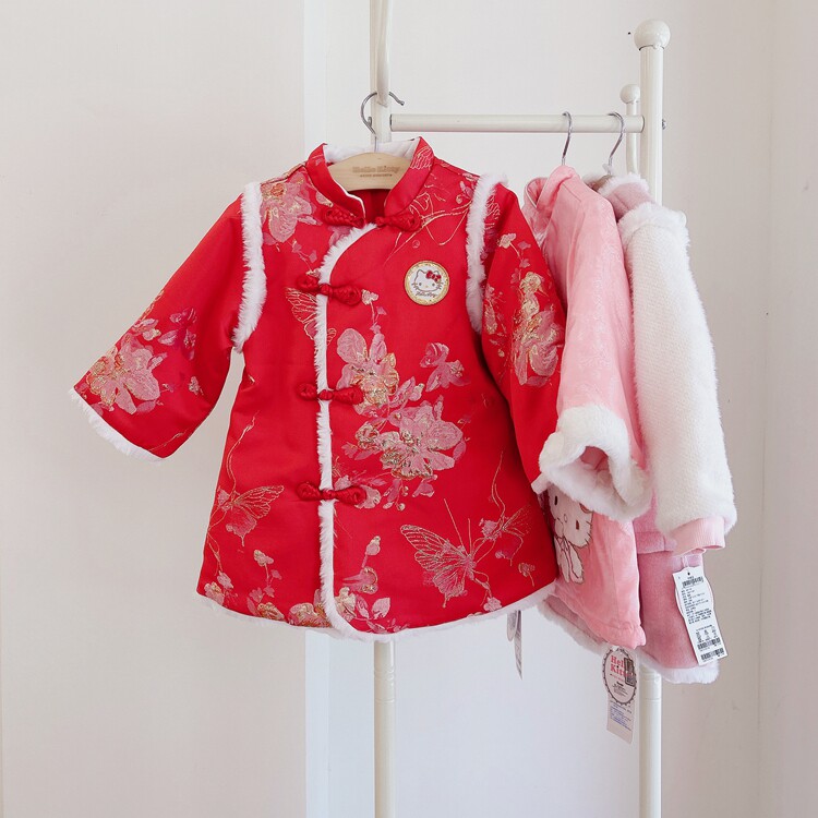 Hello kitty专柜正品断码捡漏折扣款女童夹棉唐装中国风新年套装