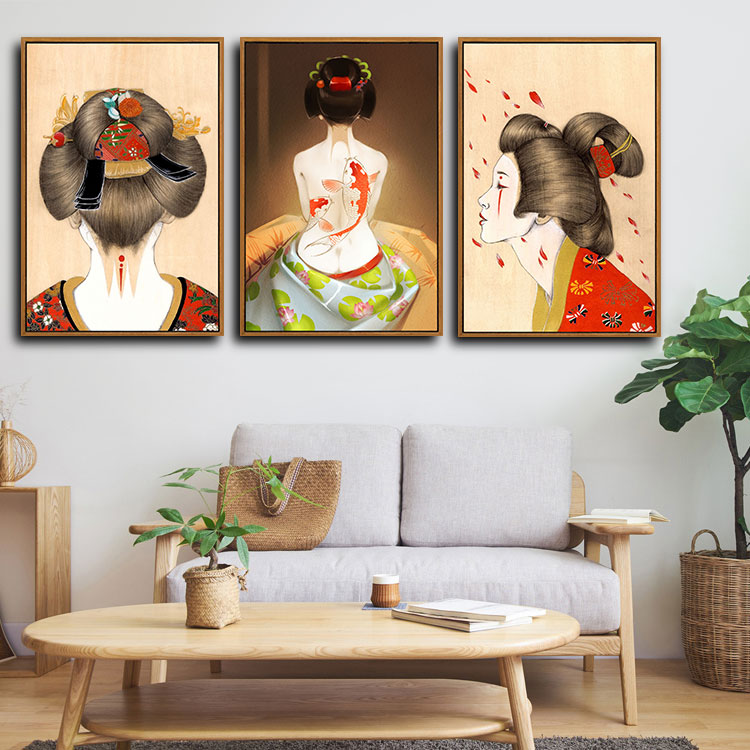 日式挂画餐厅樱花酒店浮世绘壁画料理店墙画日本风格仕女图装饰画