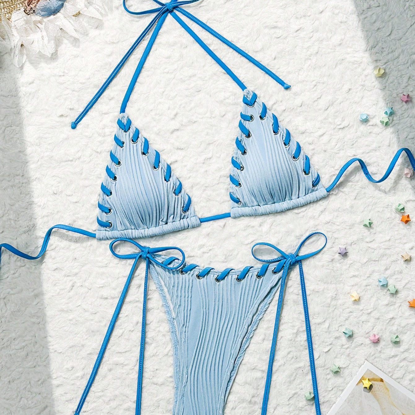 编织拼色系带三角杯比基尼女士海边沙滩bikini swimsuit women16,运动/瑜伽/健身/球迷用品,比基尼,淘宝优惠券,粉丝福利购,淘宝优惠卷