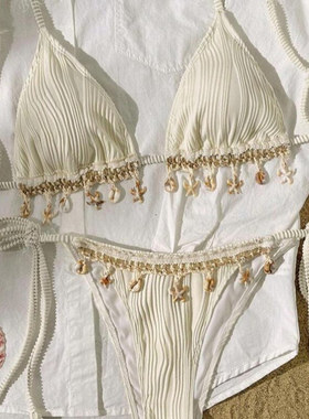 贝壳吊坠系带三角杯比基尼女士海边沙滩bikini swimsuit women40