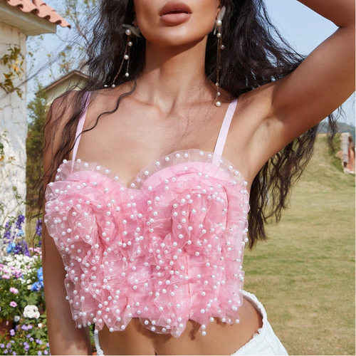 公主风抹胸吊带女气质珍珠花边