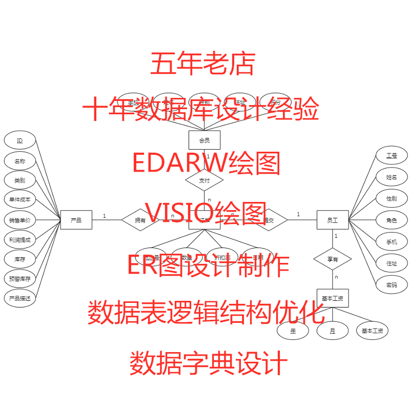 ERD实体联系图ACCESS SQL 数据库关系图 Edraw Visio代做代写代画