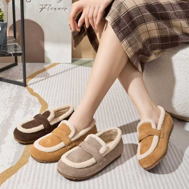 赫美迪牛皮吐司毛毛鞋女勃肯鞋