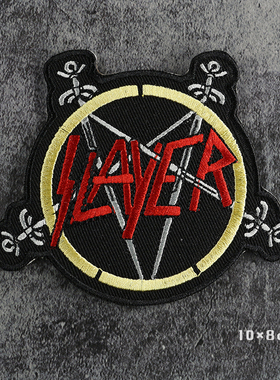 SLAYER乐队Logo布标 美国激流金属巨头Patch红色字母刺绣装饰布贴