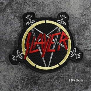 SLAYER乐队Logo布标 美国激流金属巨头Patch红色字母刺绣装饰布贴
