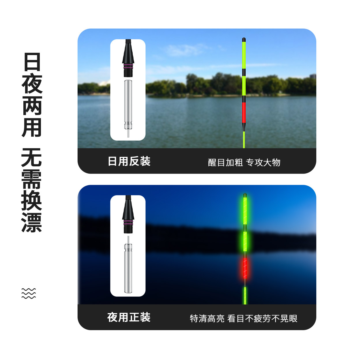 华鹭DB天斩咬钩变色纳米青草鲢鳙大物漂醒目加粗尾日夜两用电子漂