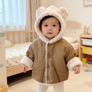 宝宝秋冬装外套婴幼儿冬装加绒棉服毛毛衣超萌可爱连帽外出保暖服