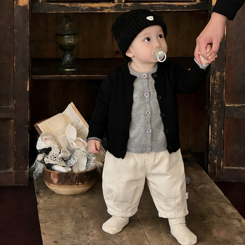 早春韩版儿童假两件针织开衫套装男童秋冬撞色休闲气质宝宝两件套