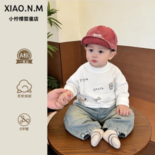 宝宝春天衣服男宝韩系穿搭春款可爱洋气长袖T休闲百搭裤分体套装