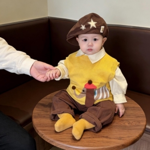 一岁宝宝毛衣马甲春秋超萌韩系针织衫男宝套头无袖上衣秋款外出服