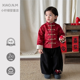 宝宝冬外套红色新年服新中式唐装周岁服冬款男宝加厚棉衣拜年服冬