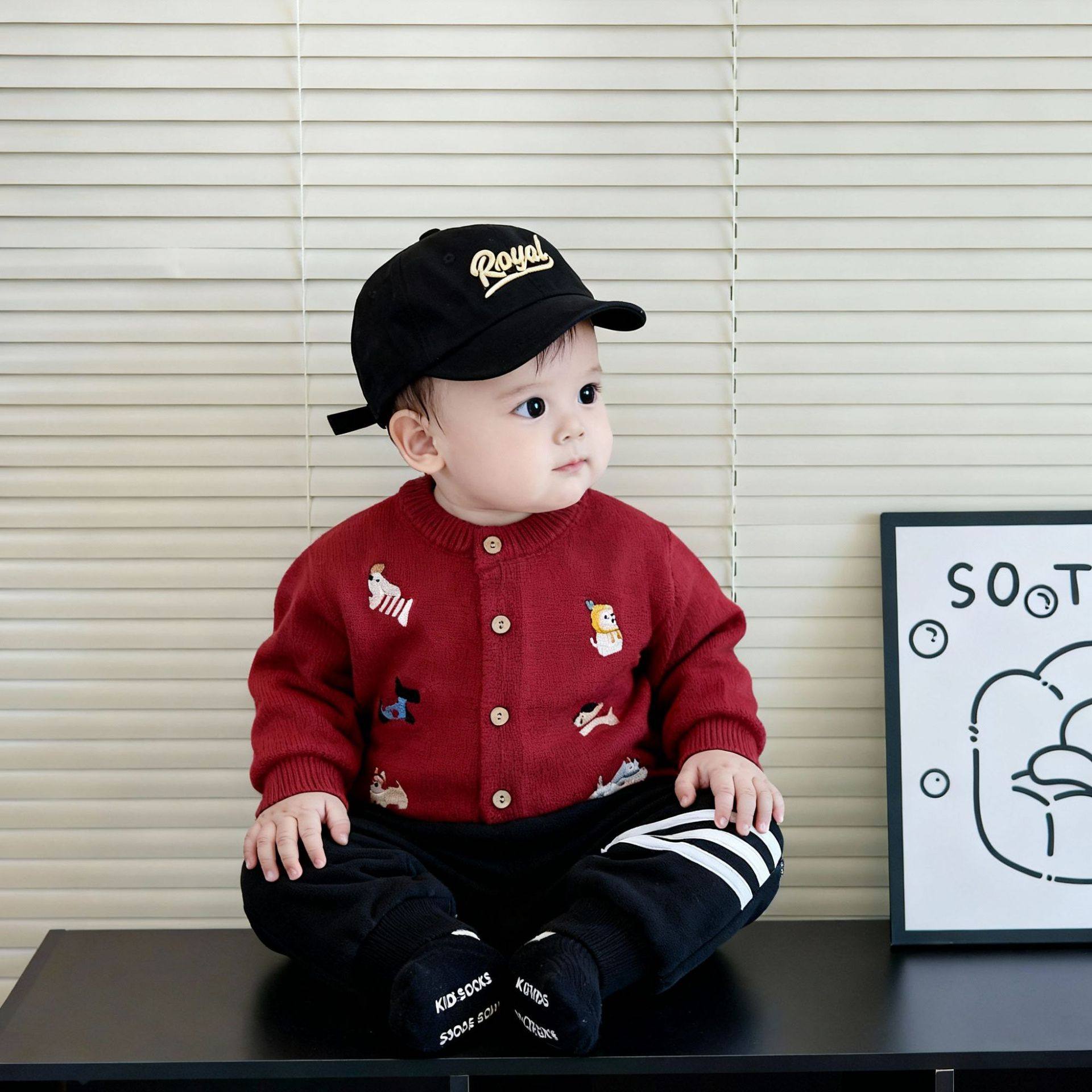 ins婴幼儿宝宝开衫2025秋冬新款男女儿童刺绣毛衣新年内搭上衣潮