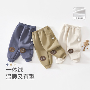 婴儿裤子秋冬季外穿加绒束脚卫裤男女宝宝平腰不勒可开裆卫裤组合