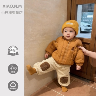 男宝宝冬装套装潮帅气时髦婴儿衣服冬季新款棉服外套休闲裤两件套