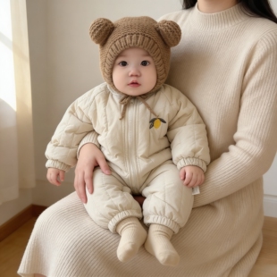 婴幼儿冬季外出棉服宝宝衣服冬装超萌韩系婴儿夹棉加厚连体服百天