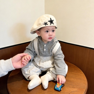 宝宝卫衣春装韩系男宝穿搭条纹连帽上衣春秋款休闲百搭衣服春款潮