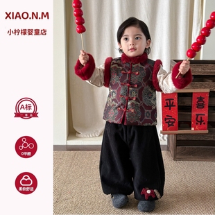 童装男童套装冬装加厚洋气新中式儿童外套灯笼裤婴儿男宝拜年衣服