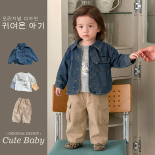 男孩牛仔外套韩式男宝宝三件套春季帅气男童套装工装休闲裤儿童