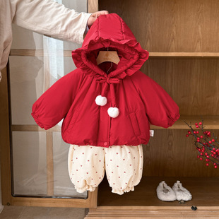 婴儿衣服棉服冬季女宝宝套装加厚新款一岁幼儿冬款棉衣过年两件套