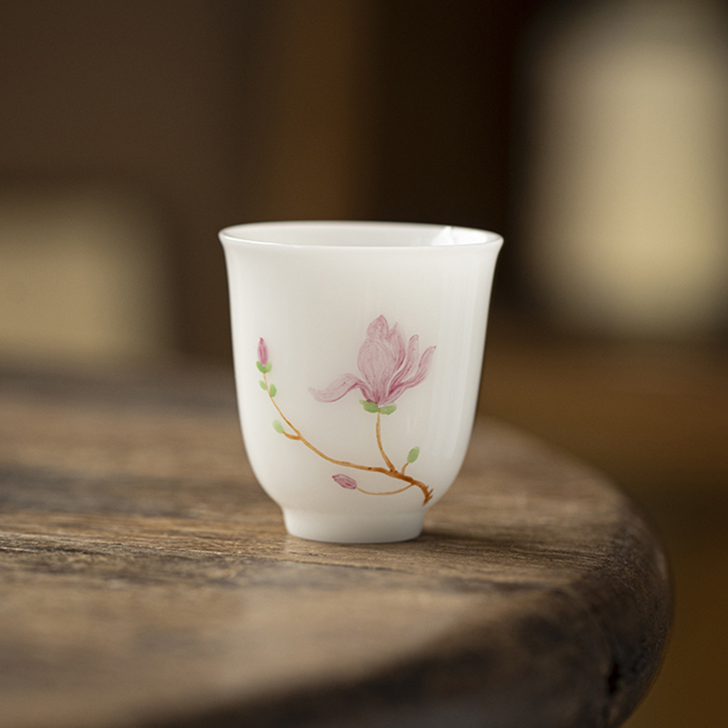 羊脂玉白瓷手绘主人杯小茶杯高档品茗杯女士精致专用24节气单杯子