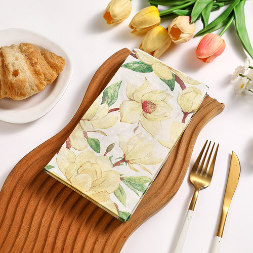 Rulunx高端33X40彩色餐巾纸 玉兰花印花纸巾 春季派对装饰用品