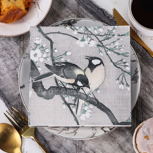 Runlux三层高端盒装彩色餐巾纸 喜鹊印花纸巾 中国风纯木浆纸50张