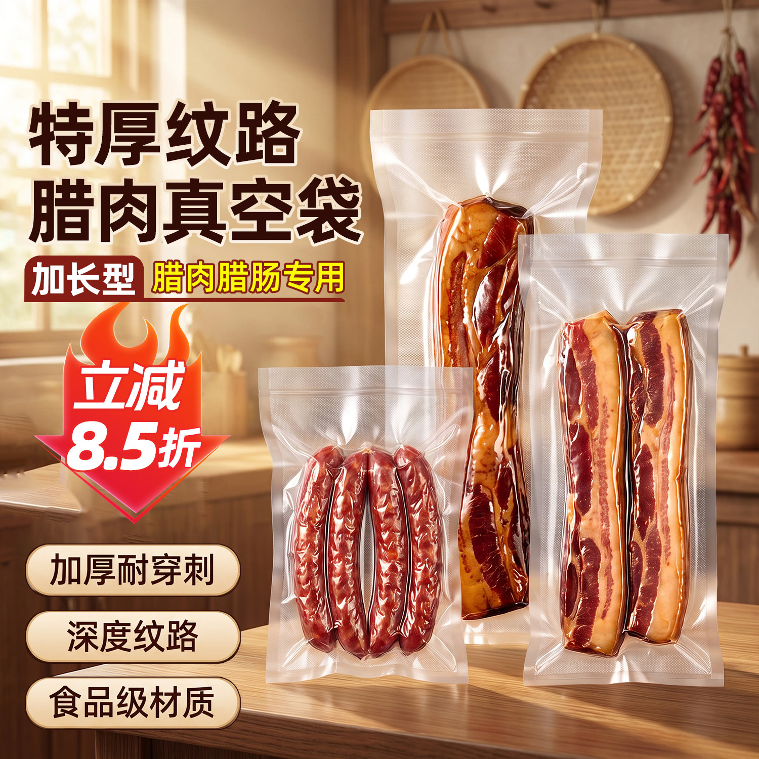 加长腊肠腊肉真空袋食品级网纹路封口机专用包装袋家用压缩保鲜袋