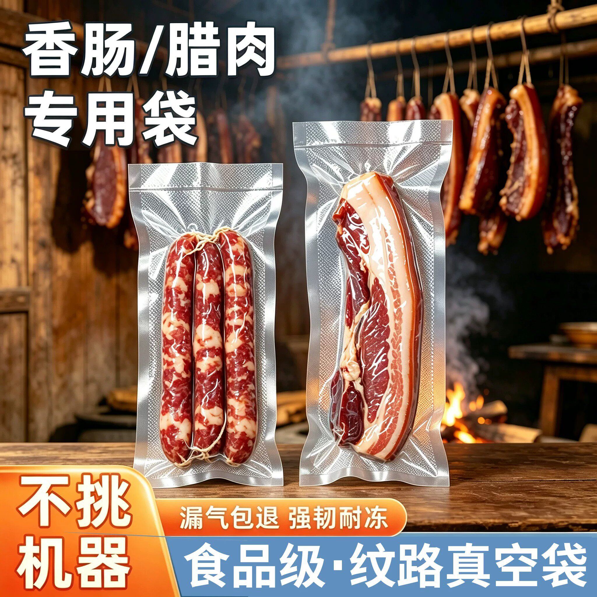 加长腊肠腊肉真空袋网纹路封口机专用包装袋食品袋密封压缩保鲜袋