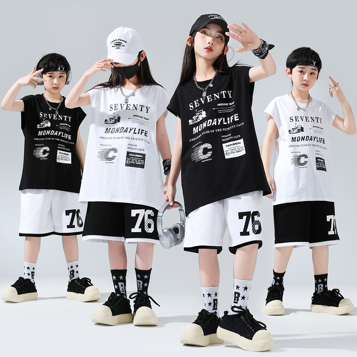 六一儿童街舞演出潮服个性体恤女