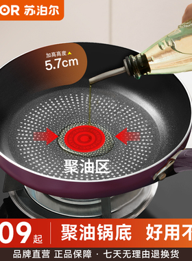 苏泊尔平底锅不粘锅聚油煎锅家用煎饼煎蛋牛排煎锅燃气电磁炉通用