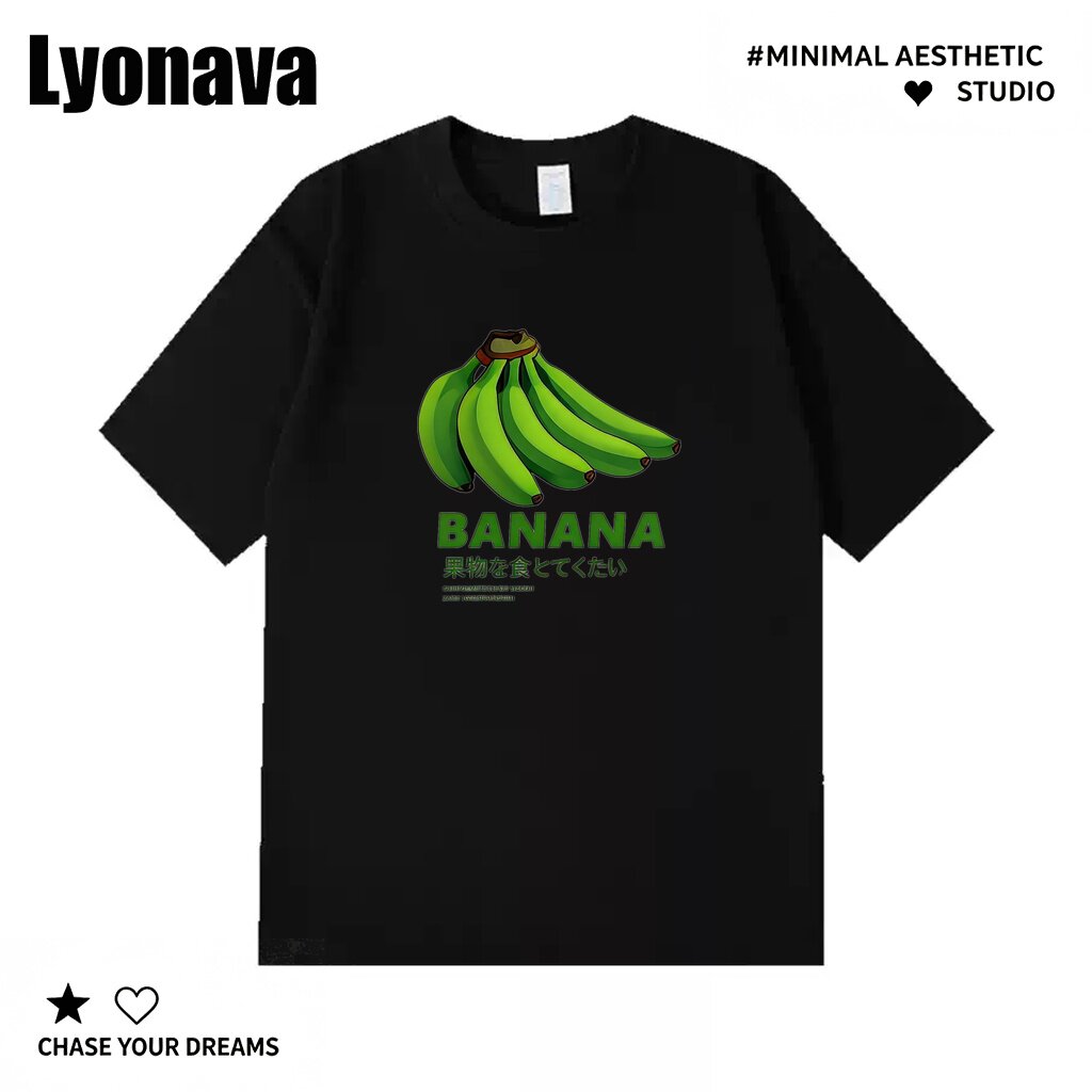 Lyonava趣味水果香蕉印花短袖t恤夏季纯棉圆领半袖情侣装宽松休闲