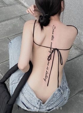 她画英文短句脊柱诱惑背部纹身贴