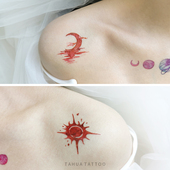 防水持久女丧系少女贴纸潮 太阳月牙纹身贴 她画 血红色月亮