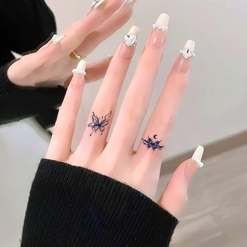 手指月亮蝴蝶草本纹身贴防水防搓