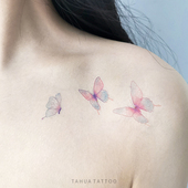 泫雅风防水持久女文身 可爱粉色纹身贴 她画白雪姬 彩色蝴蝶