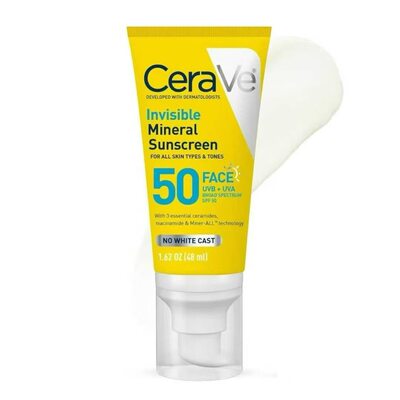 新品！美国版CeraVe适乐肤SPF50隐形物理防晒霜敏感肌无油防晒霜